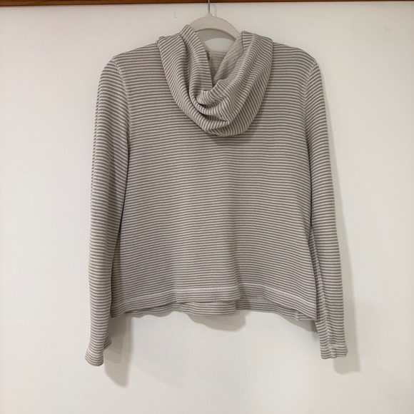 J.Crew Striped Cotton Hoodie Women Medium Grey White Pockets | Coastal Preppy - Picture 4 of 8